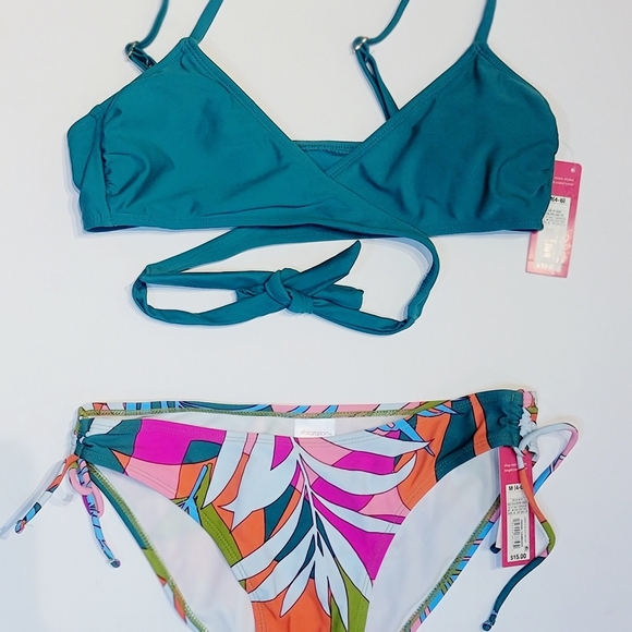 3 PIECE FLORAL AND TEAL JUNIORS SWIMSUIT SET - Picture 3 of 15